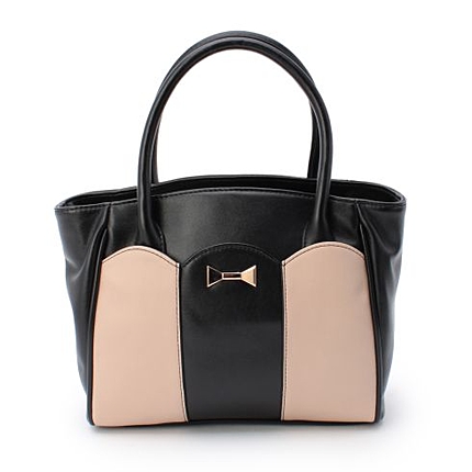 メタルリボン付き配色ハンドバッグ