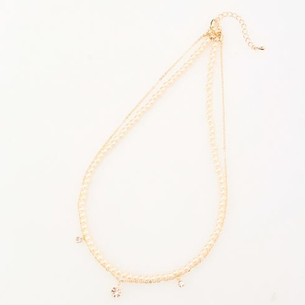 フェイクパール×プチストーン2WAYネックレス