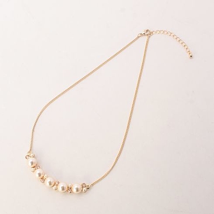 パールアシメストーンショートネックレス