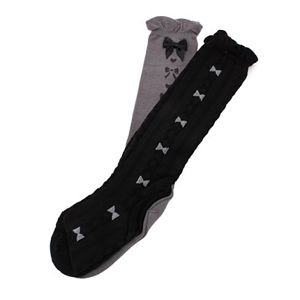 縦リボン柄ハイソックス2枚セット