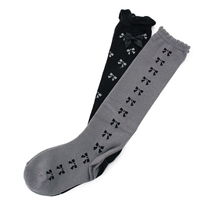 リボン総柄ハイソックス2枚セット