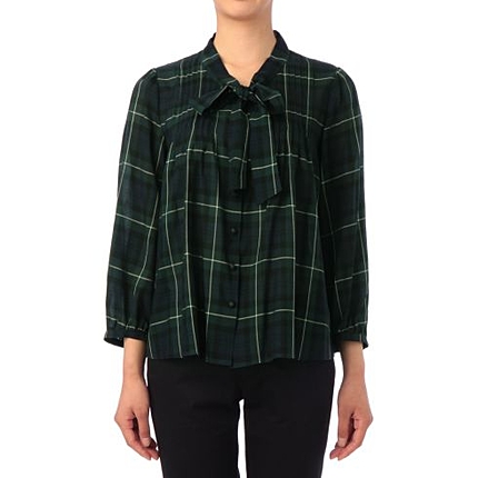 チェック柄ボウタイブラウス