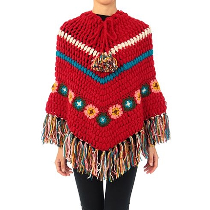 カラフルフリンジニットポンチョ