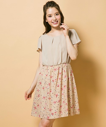 プリントコンビワンピース