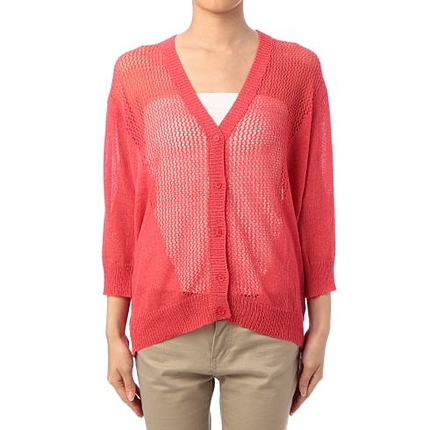 メッシュ編み切り替えニットカーディガン