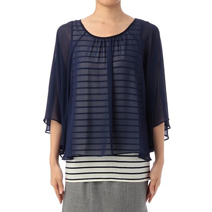 [L]シフォンレイヤード風ボーダーブラウス