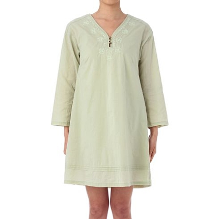 刺繍ネックコットンワンピース