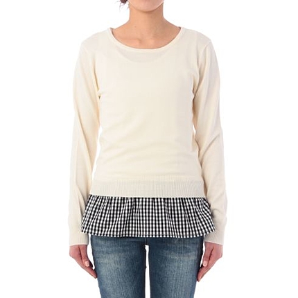 シンプルニット+ギンガムペプラムタンク