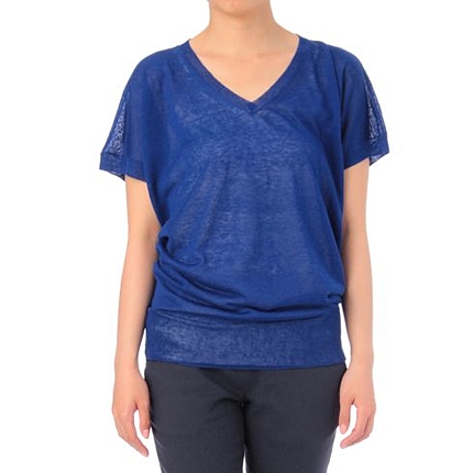 Vネック麻ニットドルマンプルオーバー