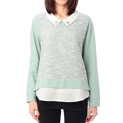 裏毛切り替えラメ衿付きカットソー