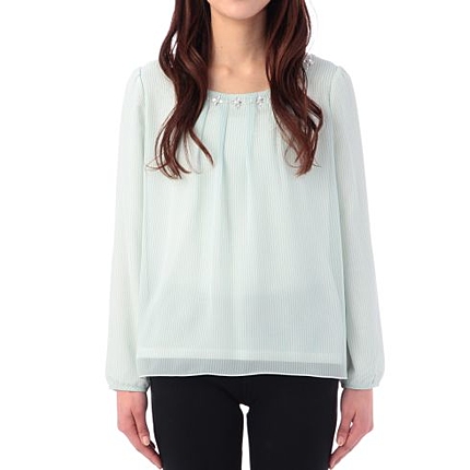 ビジューストライプカットソー