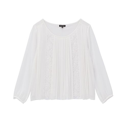 レース切り替えプリーツシフォンブラウス