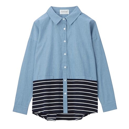 ダンガリー切り替えボーダーシャツ