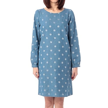 デニム刺しゅうドットサックワンピース