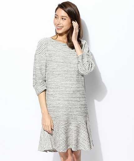 .ニット×ツイードローペプラムワンピース