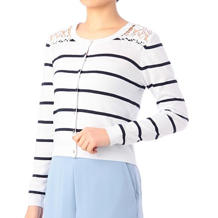 肩レースボーダーニットカーディガン