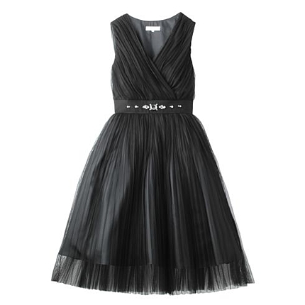 ビジュー付きチュールプリーツドレス