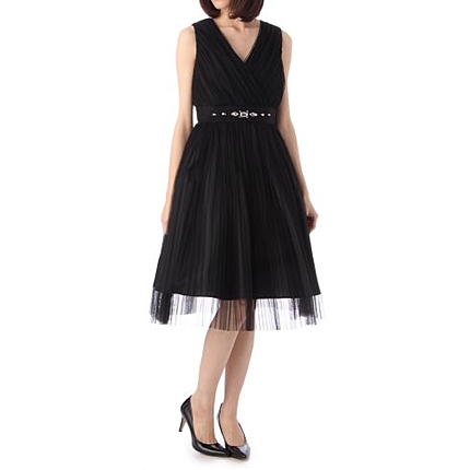 ビジュー付きチュールプリーツドレス