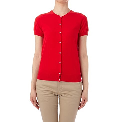 フラワーボタンコットンニットカーディガン