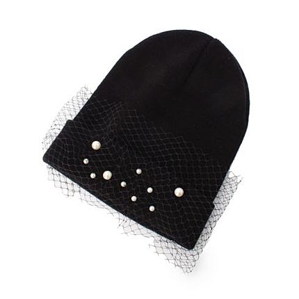 レース×ビジューニット帽