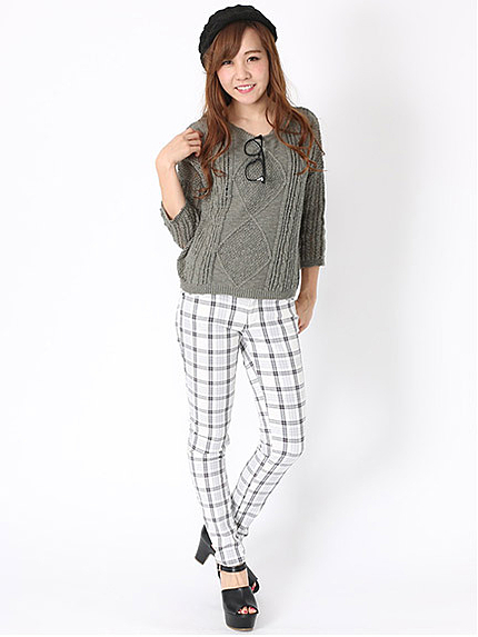 チェックスリムパンツ