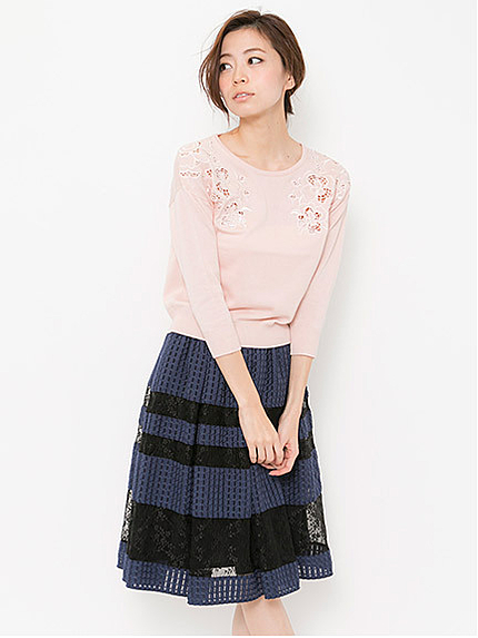 シースルーギンガムボリュームスカート