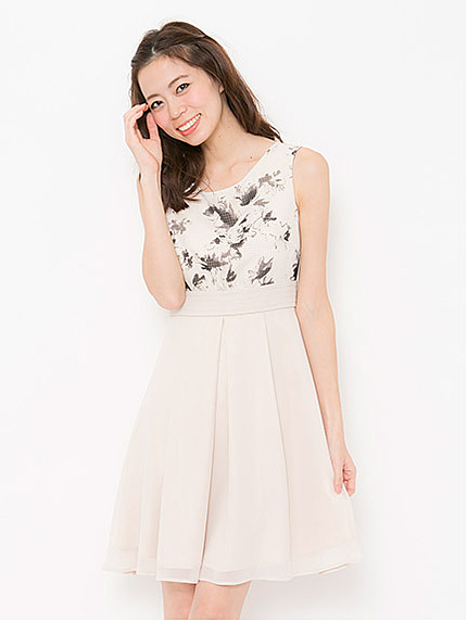 格子柄花柄ワンピース