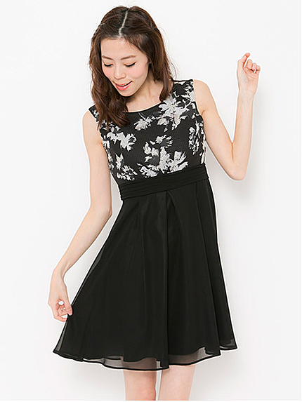 格子柄花柄ワンピース