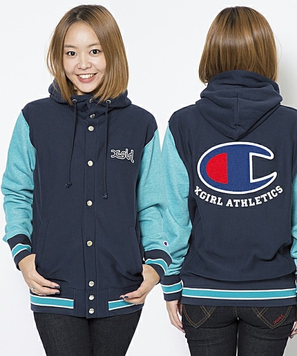 X-girl×CHAMPION REVERSE WEAVE(R) BUTTON HOODIE