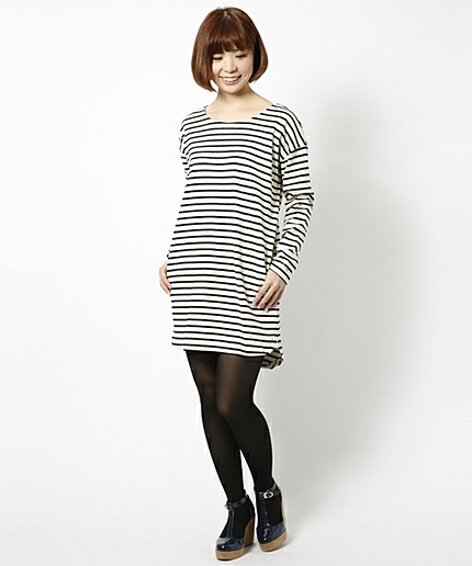 L/S STRIPE DRESS　（ワンピース/ボーダー/長袖/リボン）