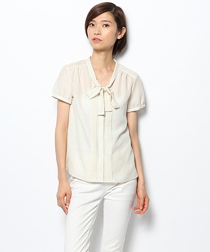 シルキーローンドットリボンタイブラウス