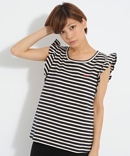 STRIPE FRILLY TOP (ノースリーブ/ストライプ/フリル)