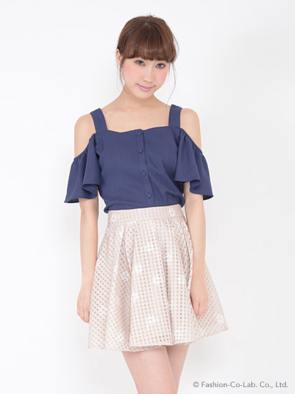 シアーチェックフラワースカート