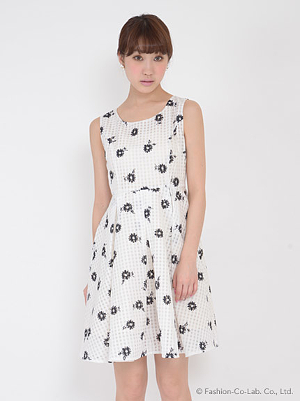 シアーチェックフラワーワンピ