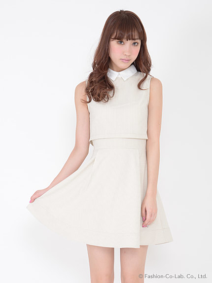 衿付きチェックワンピ