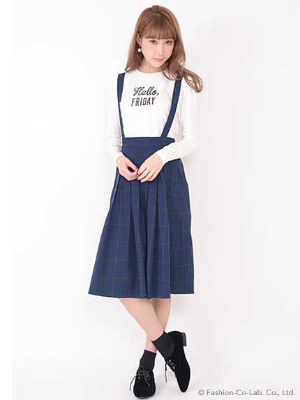 グレンチェックミモレスカート