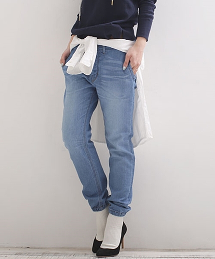 裾ゴムニットデニム