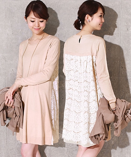 Backレースニットワンピ