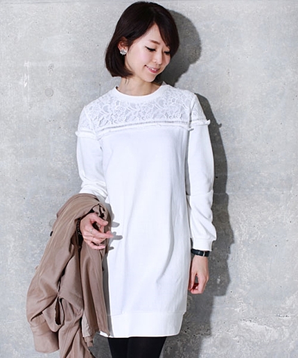 ショルダーレース裏毛ワンピ