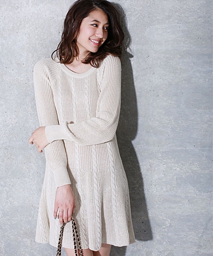 ラメケーブルフレアニットOP