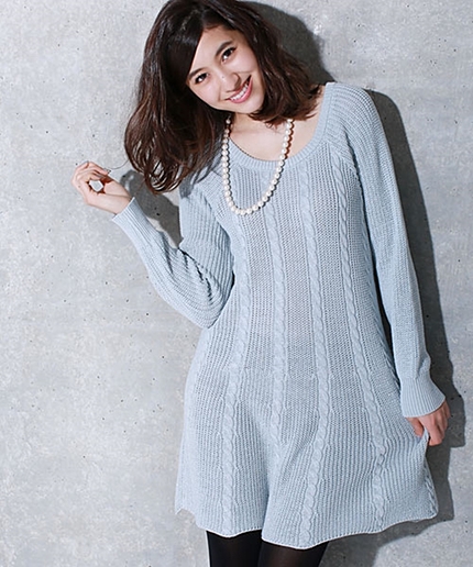 ラメケーブルフレアニットOP