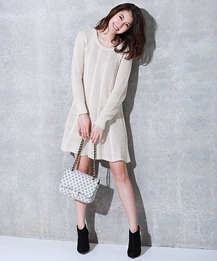 ラメケーブルフレアニットOP