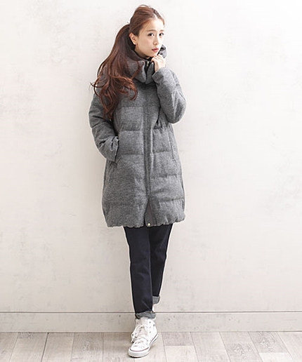 W発熱フードロングコート