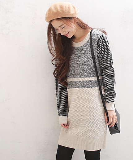 杢切替バスケットKnitワンピ