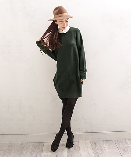 衿付きブークレKnitワンピ