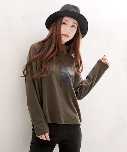 FレザーポケットハイネックPO