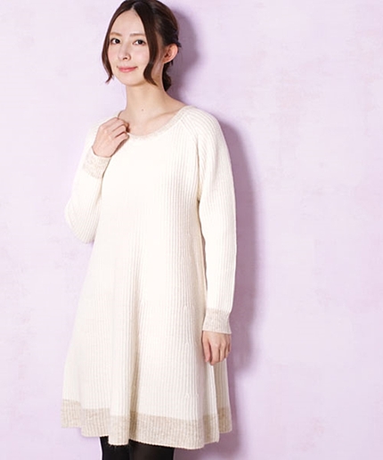 ラメ切替ウール畦knitワンピ