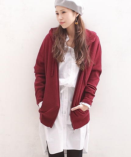 カシミア混ウールセータージップパーカー