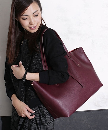 ポーチ付レザートート/L