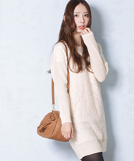 フロントチュールレースknitワンピ
